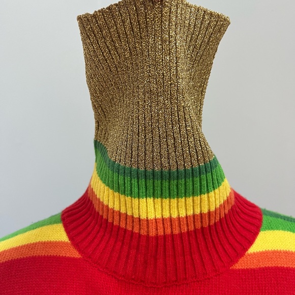 New Gucci Rainbow 100% Wool Poncho with Tiger and crystals fringes L - Picture 12 of 16